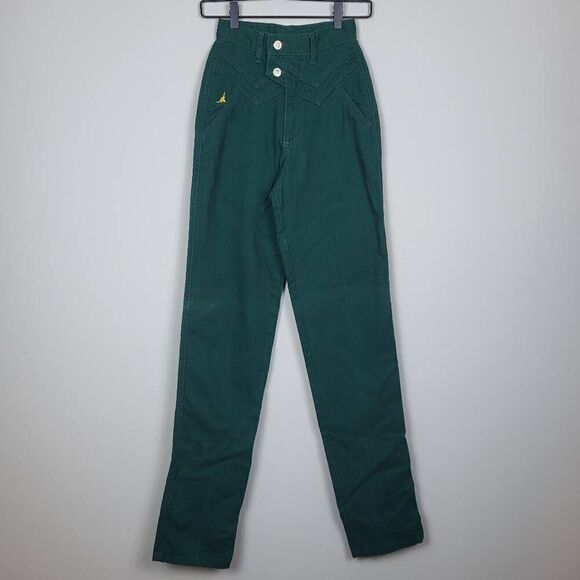 Vtg Jewells Classic Bottoms Womens 1 High Waist Jeans Green Tapered Leg Cotton - Picture 1 of 10